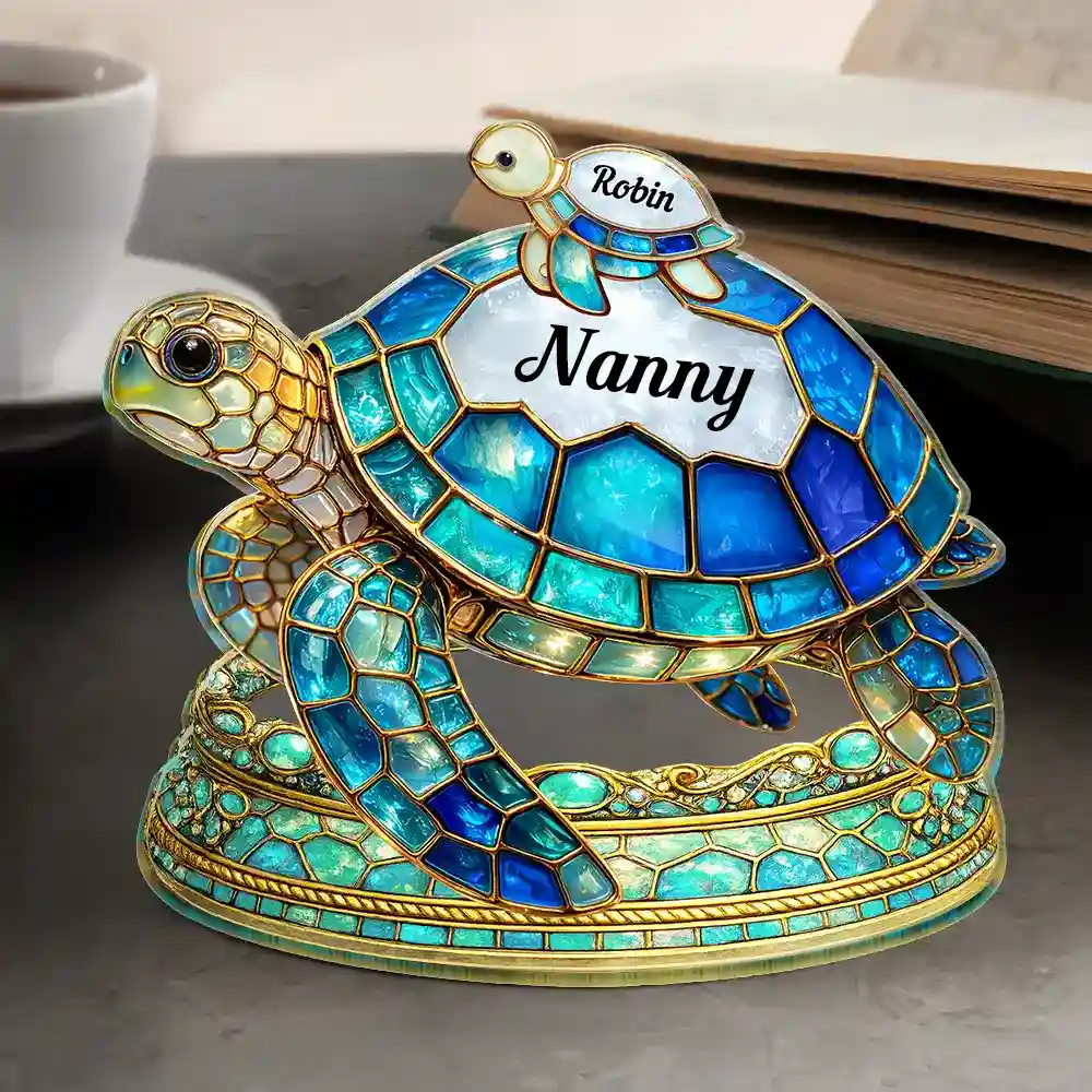 Turtle Stained Glass Effect Mum Nanny - Personalised Custom Shaped Acrylic Plaque - Image 4