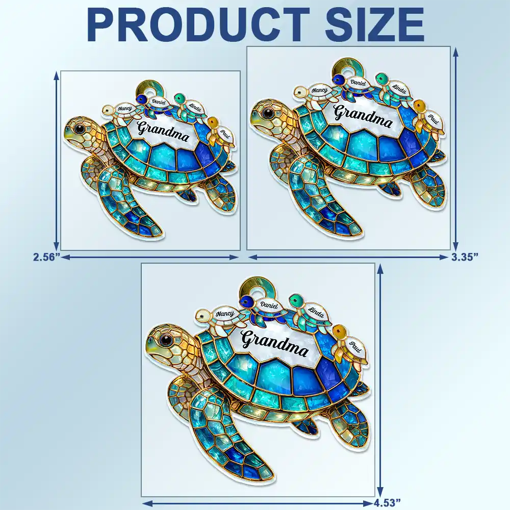Turtle Stained Glass Mom Grandma - Personalized Acrylic Car Hanger - Image 4
