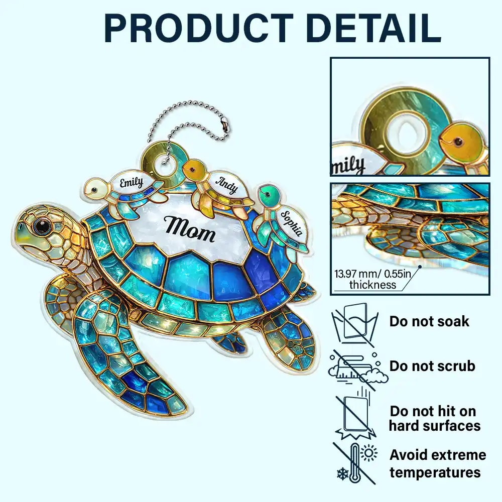Turtle Stained Glass Mom Grandma - Personalized Acrylic Car Hanger - Image 5