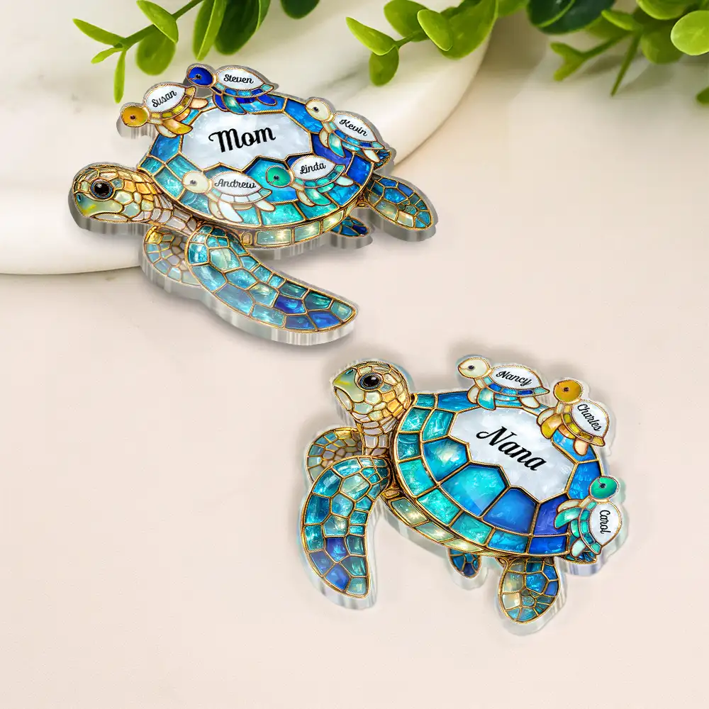 Turtle Stained Glass Mom Grandma - Personalized Acrylic Fridge Magnet - Image 3