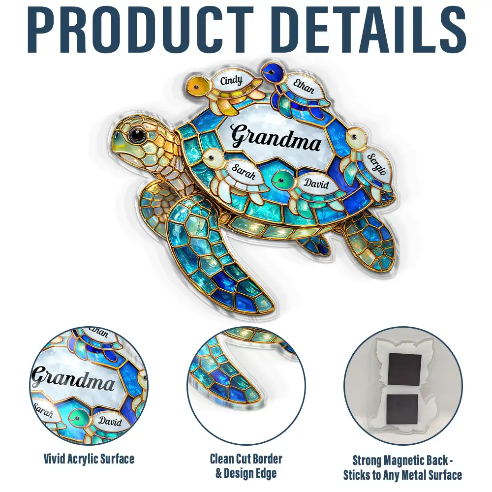 Turtle Stained Glass Mom Grandma - Personalized Acrylic Fridge Magnet - Image 4