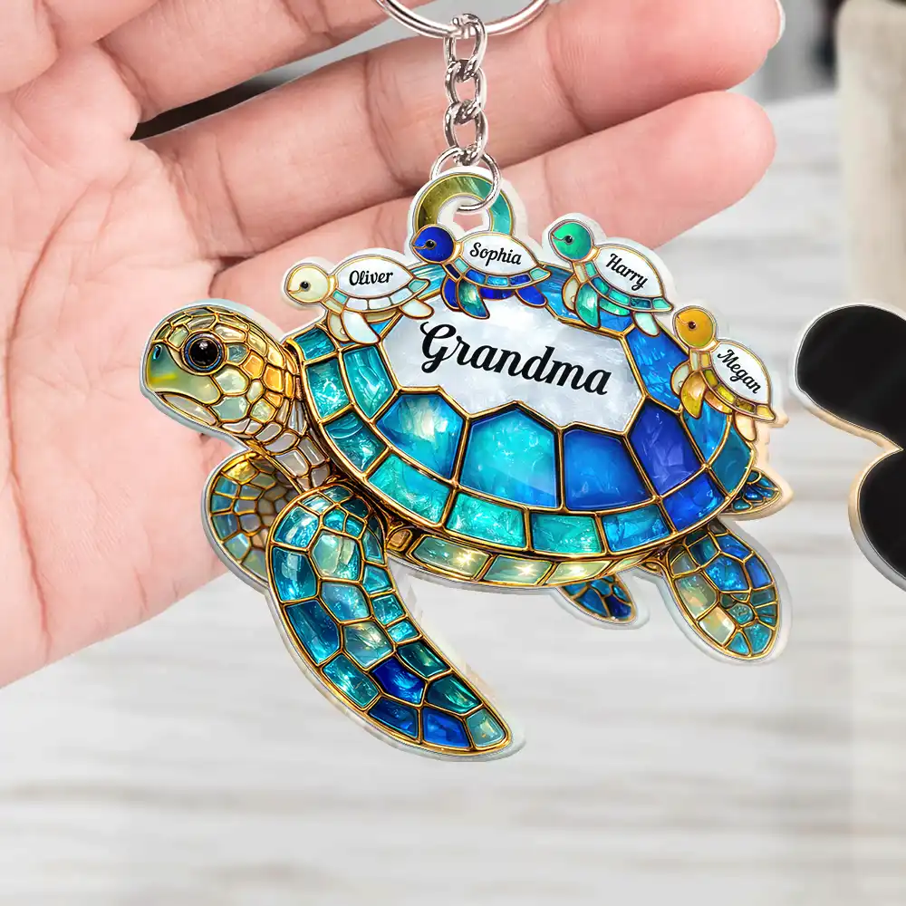 Turtle Stained Glass Mom Grandma - Personalized Acrylic Keychain - Image 4