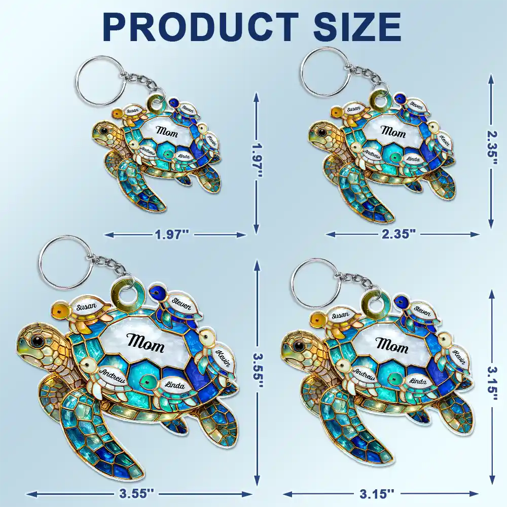 Turtle Stained Glass Mom Grandma - Personalized Acrylic Keychain - Image 5