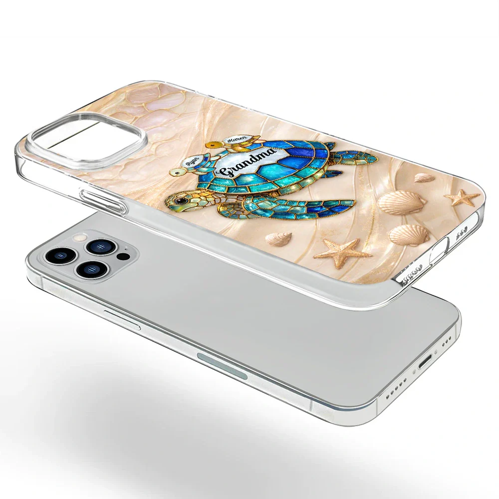 Turtle Stained Glass Mom Grandma - Personalized Clear Phone Case - Image 5