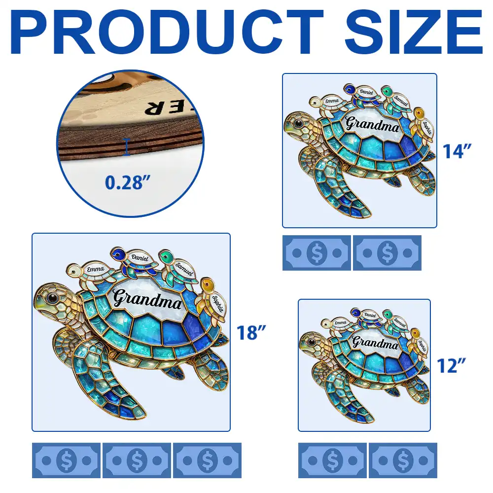 Turtle Stained Glass Mom Grandma - Personalized Custom Shaped Wood Sign - Image 3