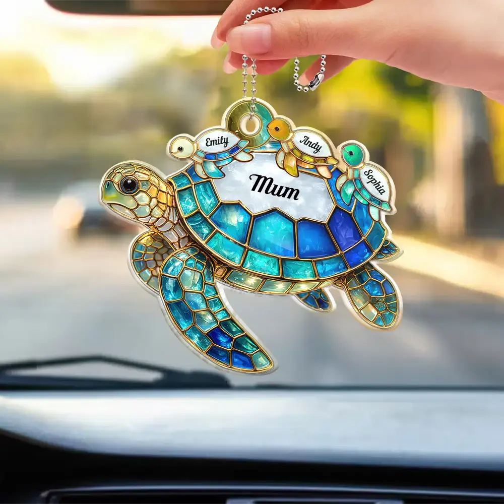 Turtle Stained Glass Mum Nanny - Personalised Acrylic Car Hanger - Image 3