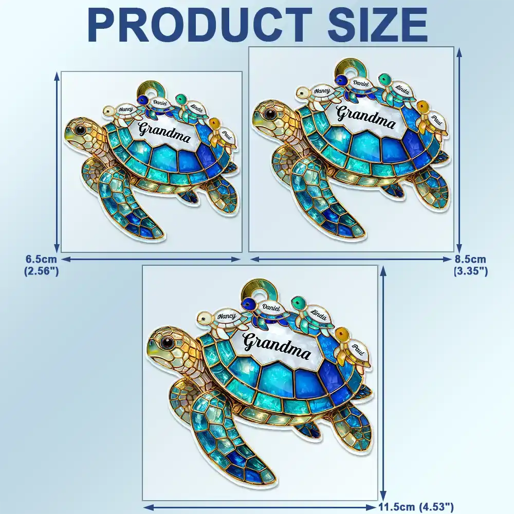 Turtle Stained Glass Mum Nanny - Personalised Acrylic Car Hanger - Image 4