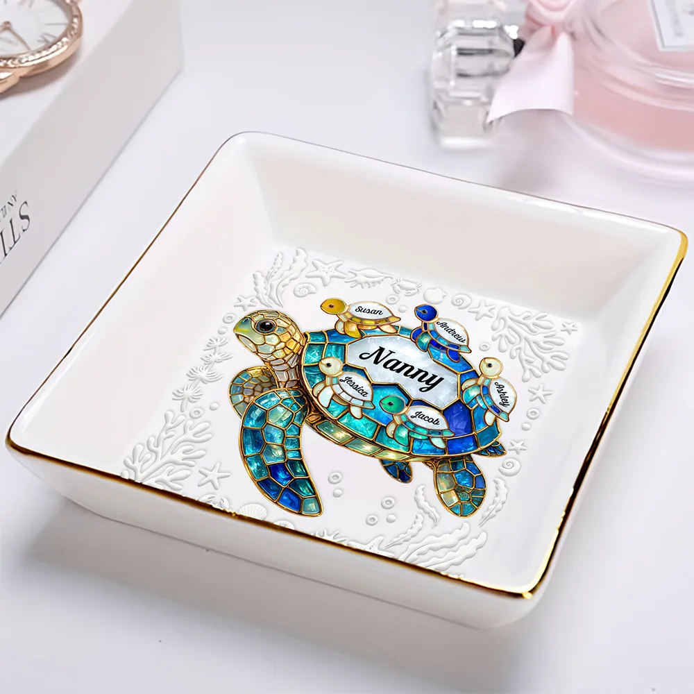 Turtle Stained Glass Mum Nanny - Personalised Ring Dish - Image 2