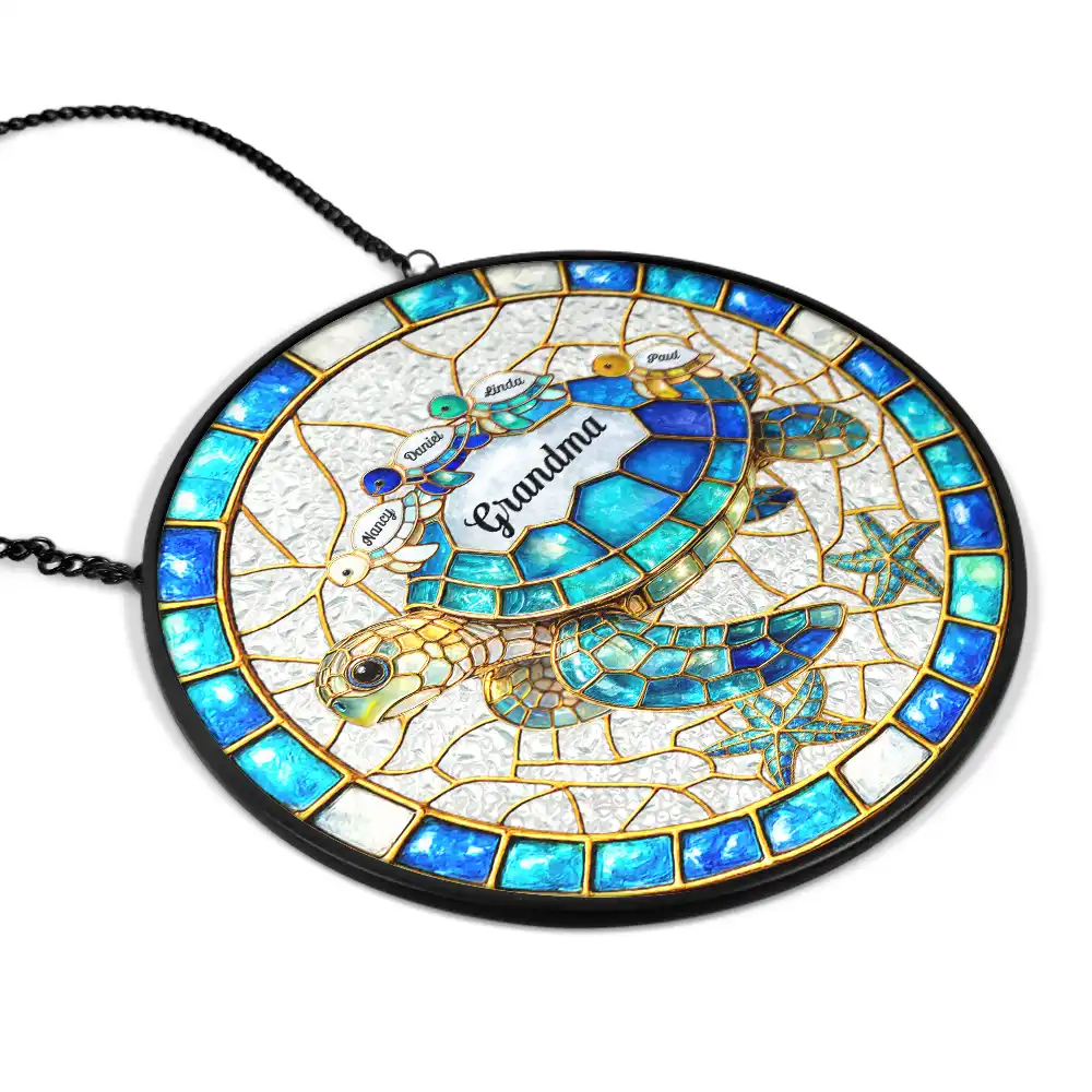 Turtle Stained Glass Mum Nanny - Personalised Stained Glass Window Hanging Suncatcher - Image 2