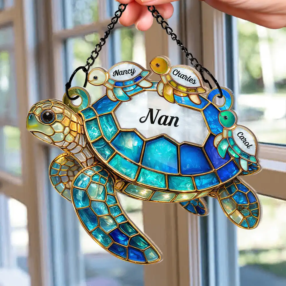 Turtle Stained Glass Nanny Mum - Personalised Window Hanging Suncatcher Ornament - Image 2