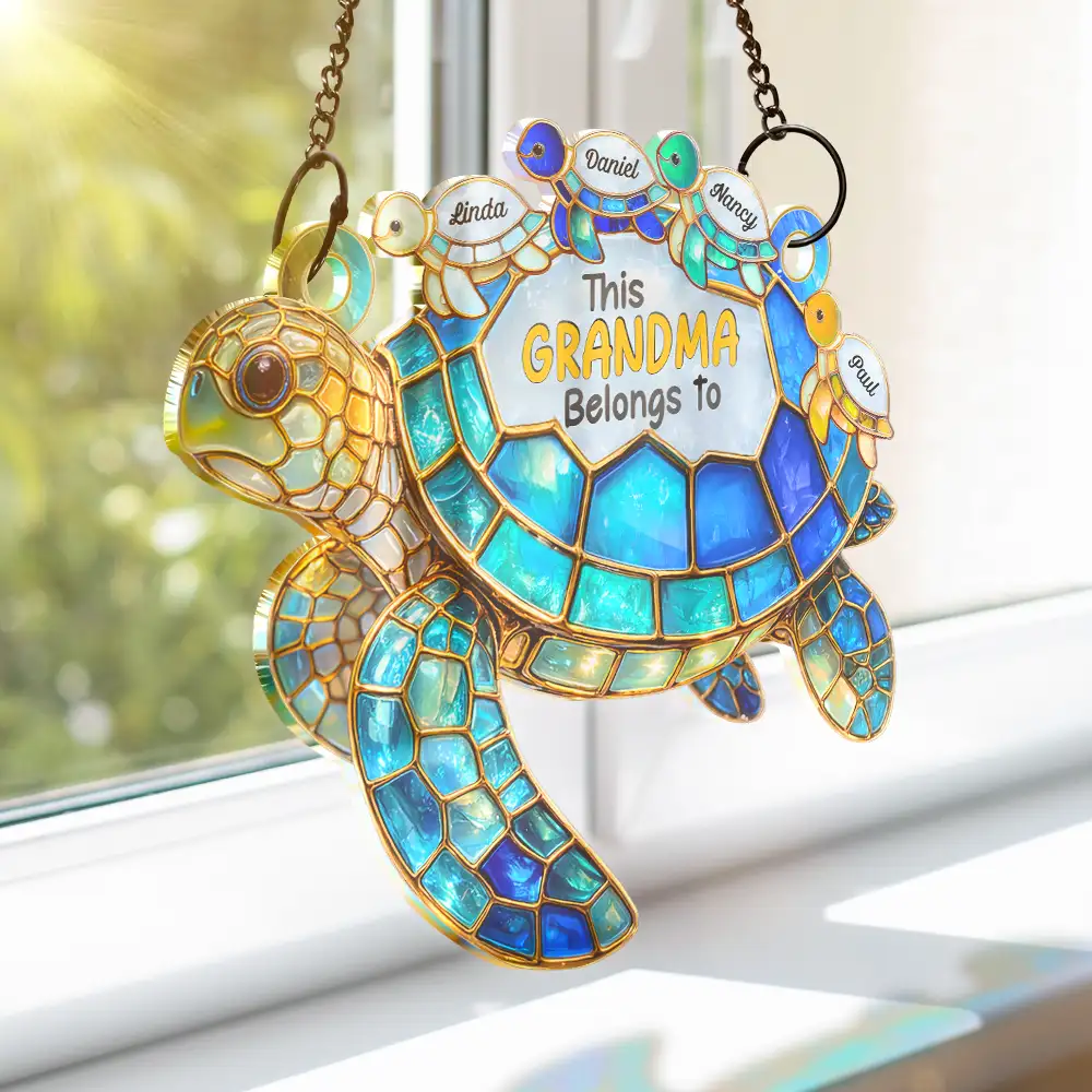 Turtle This Grandma Belongs To - Personalized Window Hanging Suncatcher Ornament - Image 4