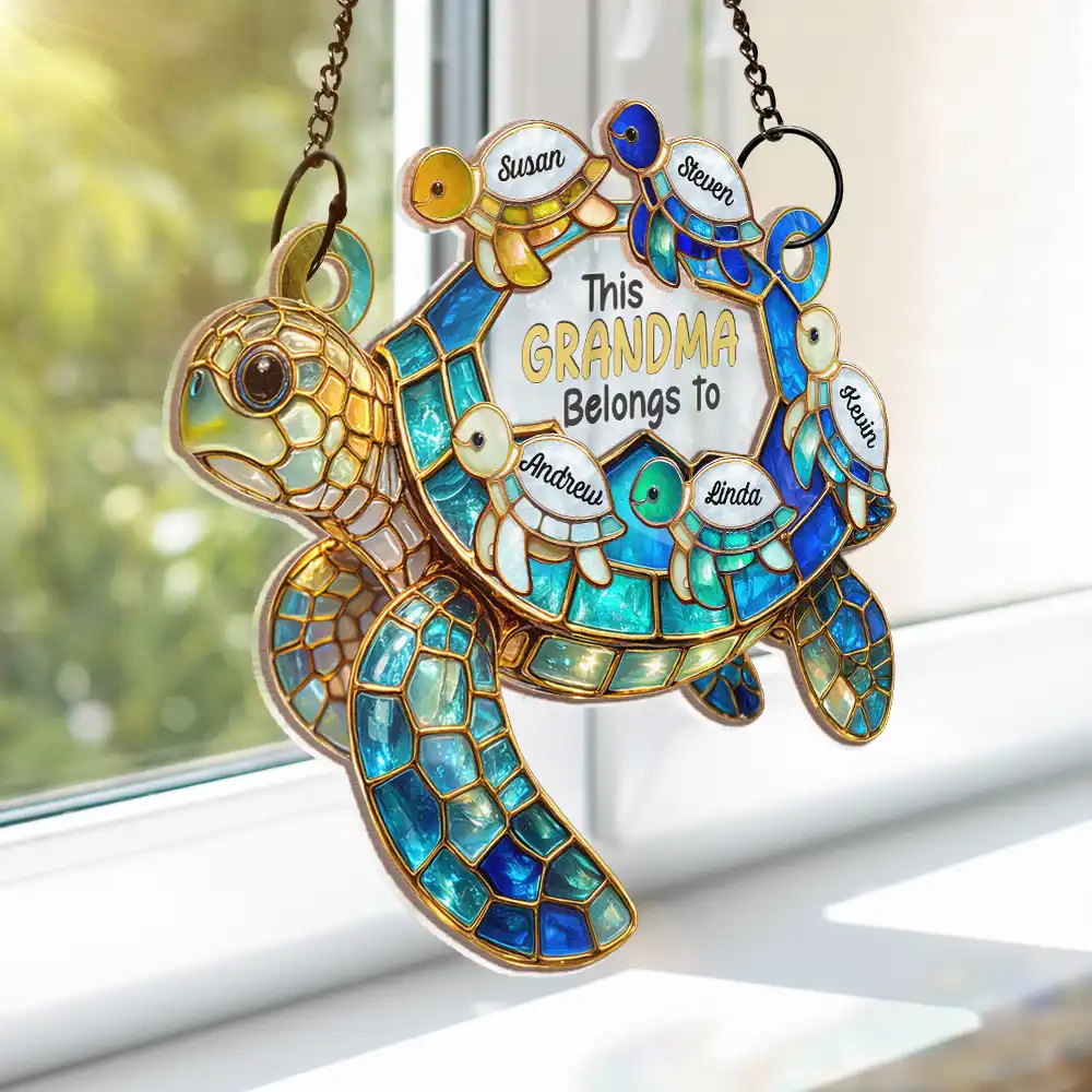 Turtle This Grandma Belongs To - Personalized Window Hanging Suncatcher Ornament - Image 5