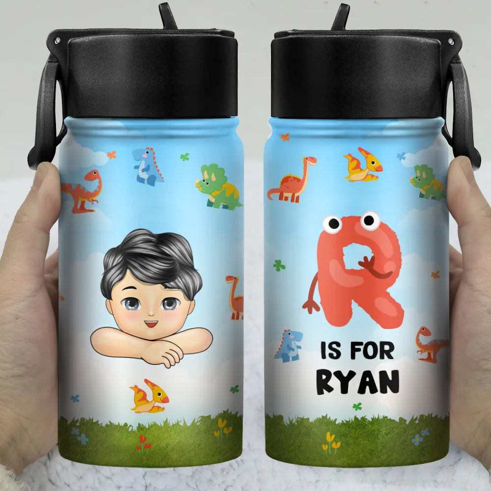 Unicorn Dino Mermaid Elephant School Kid's Name - Personalized Kids Water Bottle - Image 3