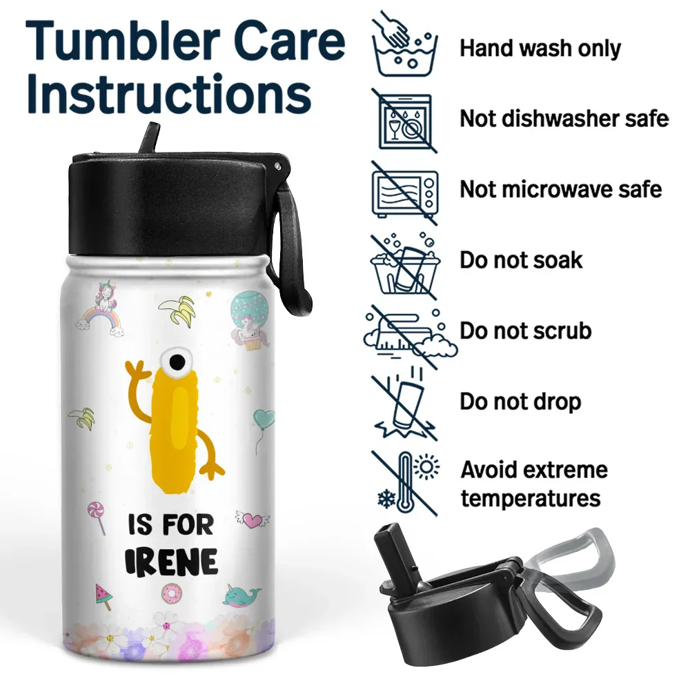Unicorn Dino Mermaid Elephant School Kid's Name - Personalized Kids Water Bottle - Image 5