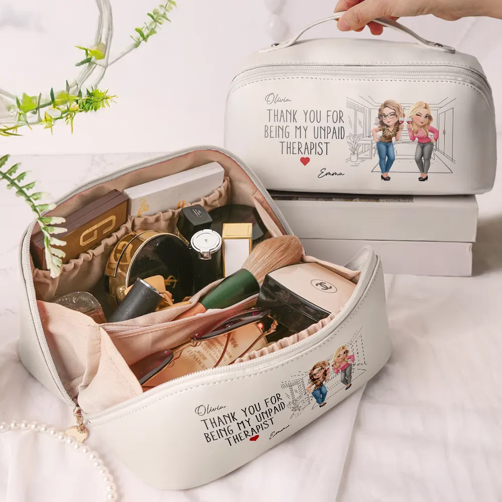 Unpaid Therapist - Personalized Leather Makeup Bag - Image 2