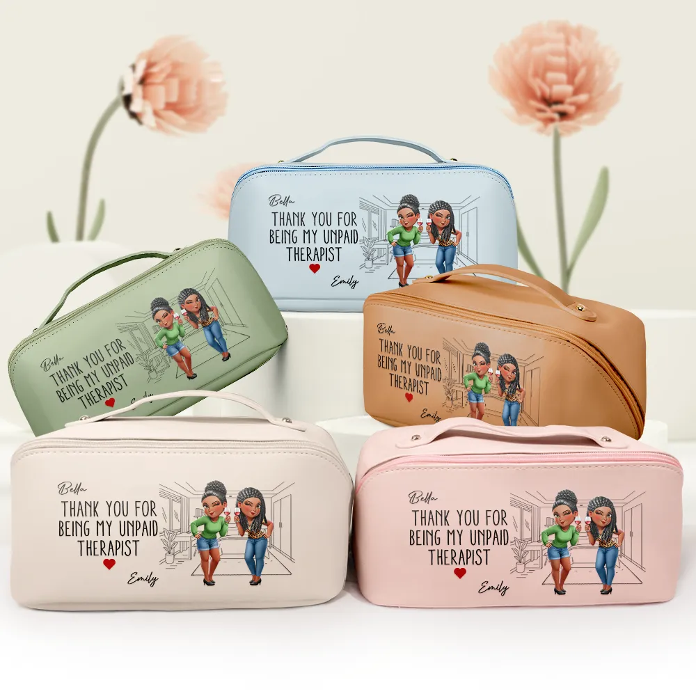 Unpaid Therapist - Personalized Leather Makeup Bag - Image 3