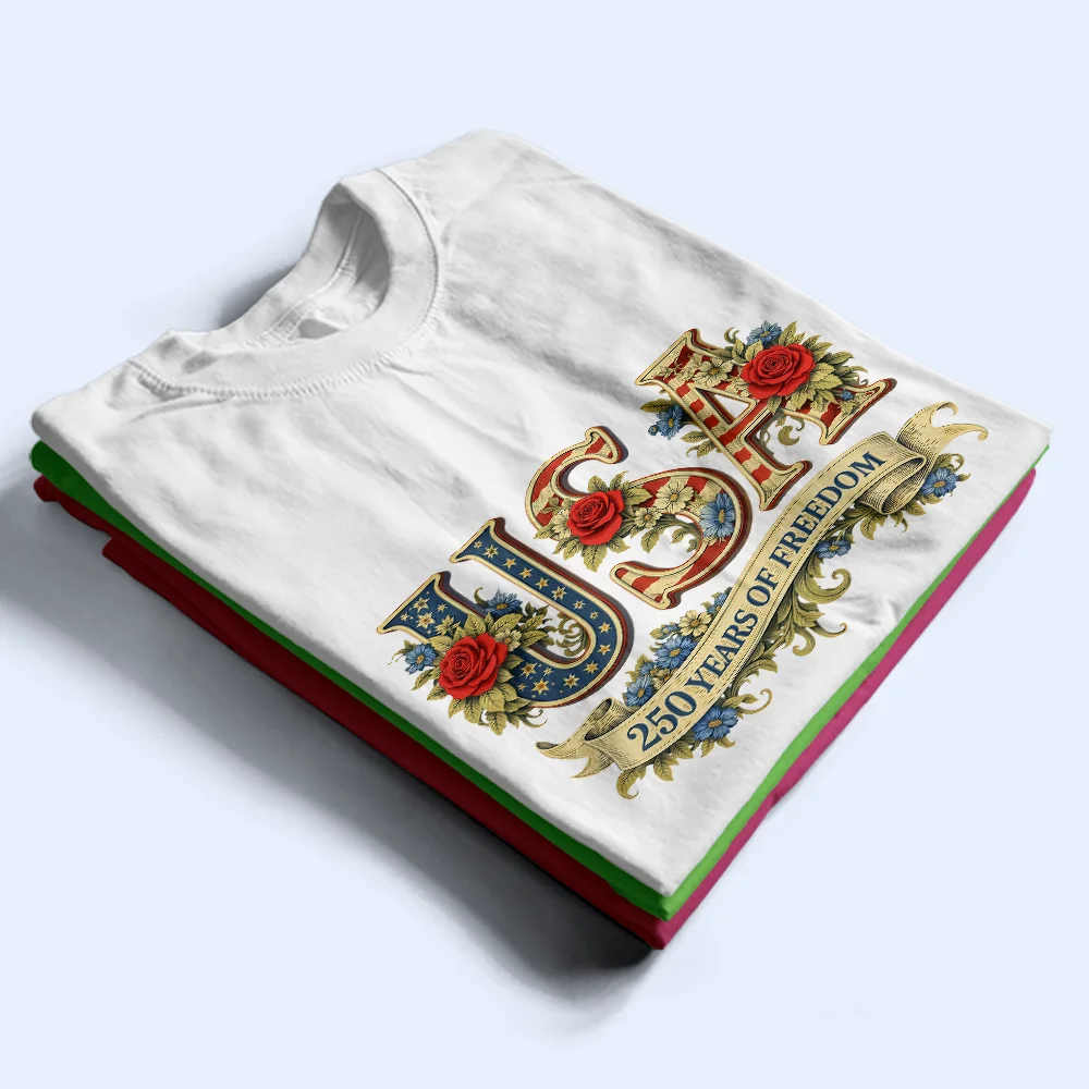 USA 250 Years Of Freedom Vintage Rose - T Shirt - Image 2