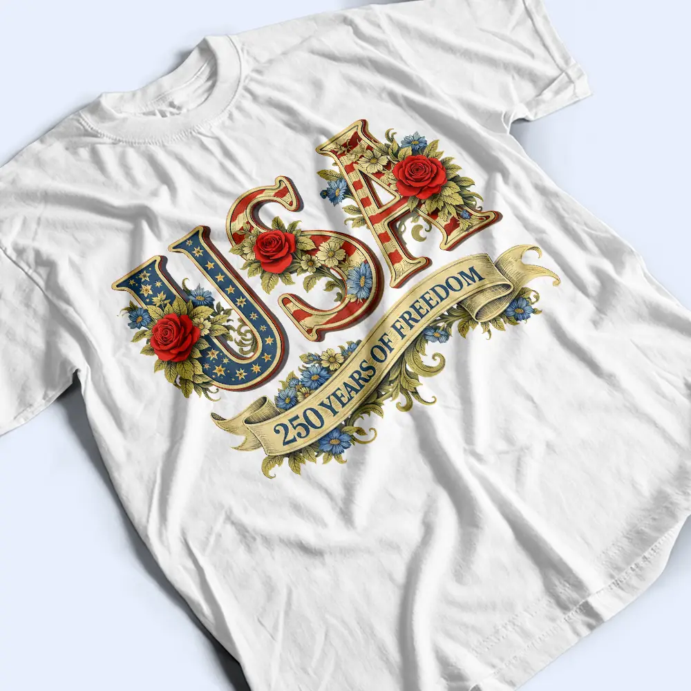 USA 250 Years Of Freedom Vintage Rose - T Shirt - Image 3