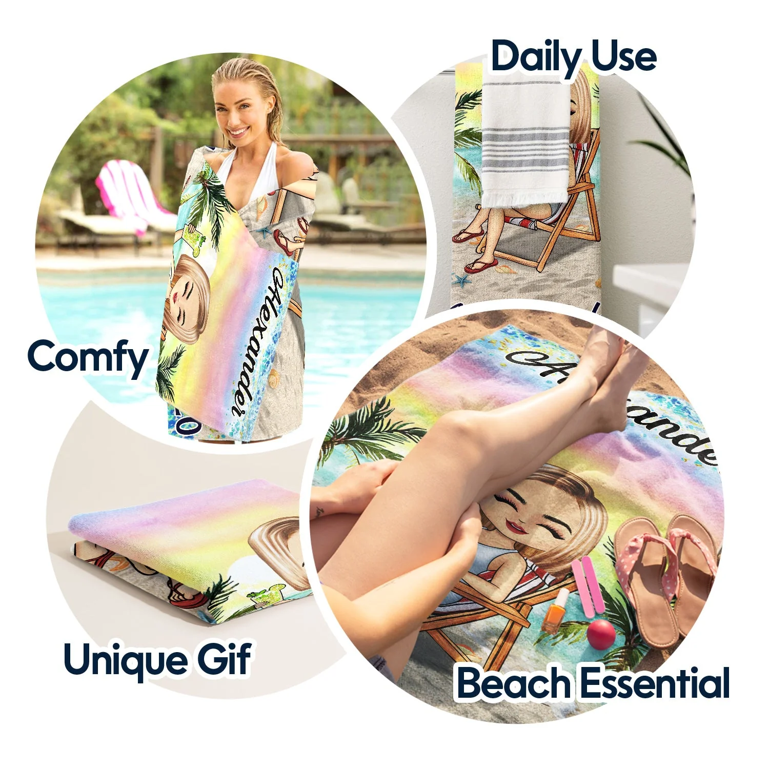 Vacation Beach Swimming Picnic Traveling - Birthday, Holiday, Funny Gift For Her, Him, Besties, Family - Personalized Custom Beach Towel - Image 5