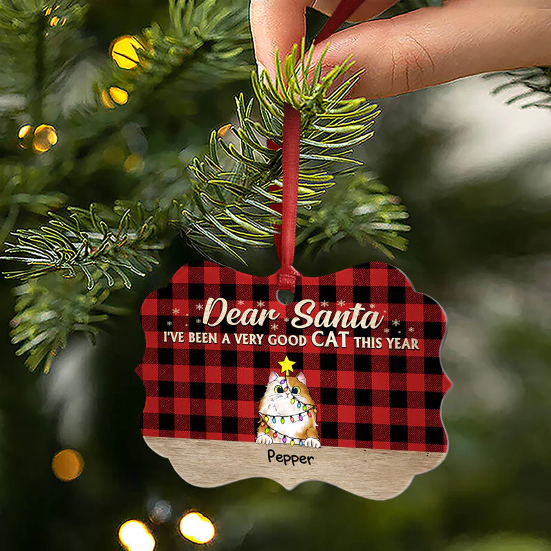 Very Good Cats This Year Flannel Christmas Cat - Christmas Gift For Cat Lovers - Personalized Custom Wooden Ornament, Aluminum Ornament - Image 5