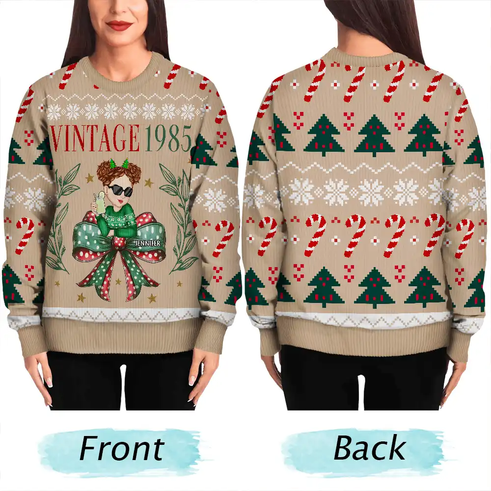 Vintage Christmas - Personalized Unisex Ugly Sweater - Image 5