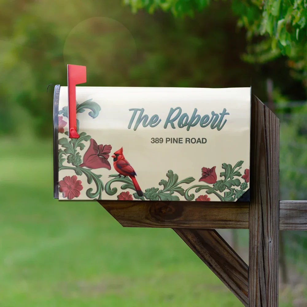 Vintage Floral And Bird - Personalized Mailbox Cover - Image 2