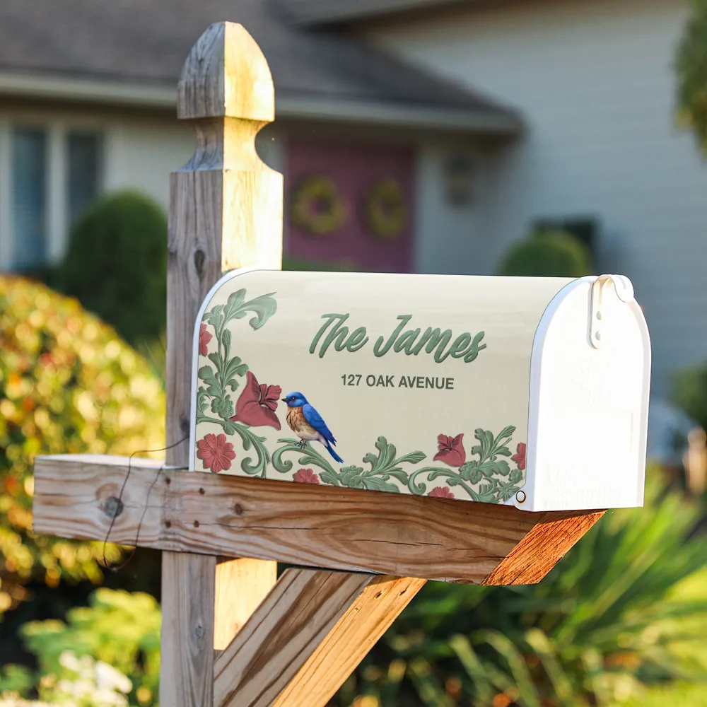 Vintage Floral And Bird - Personalized Mailbox Cover - Image 3