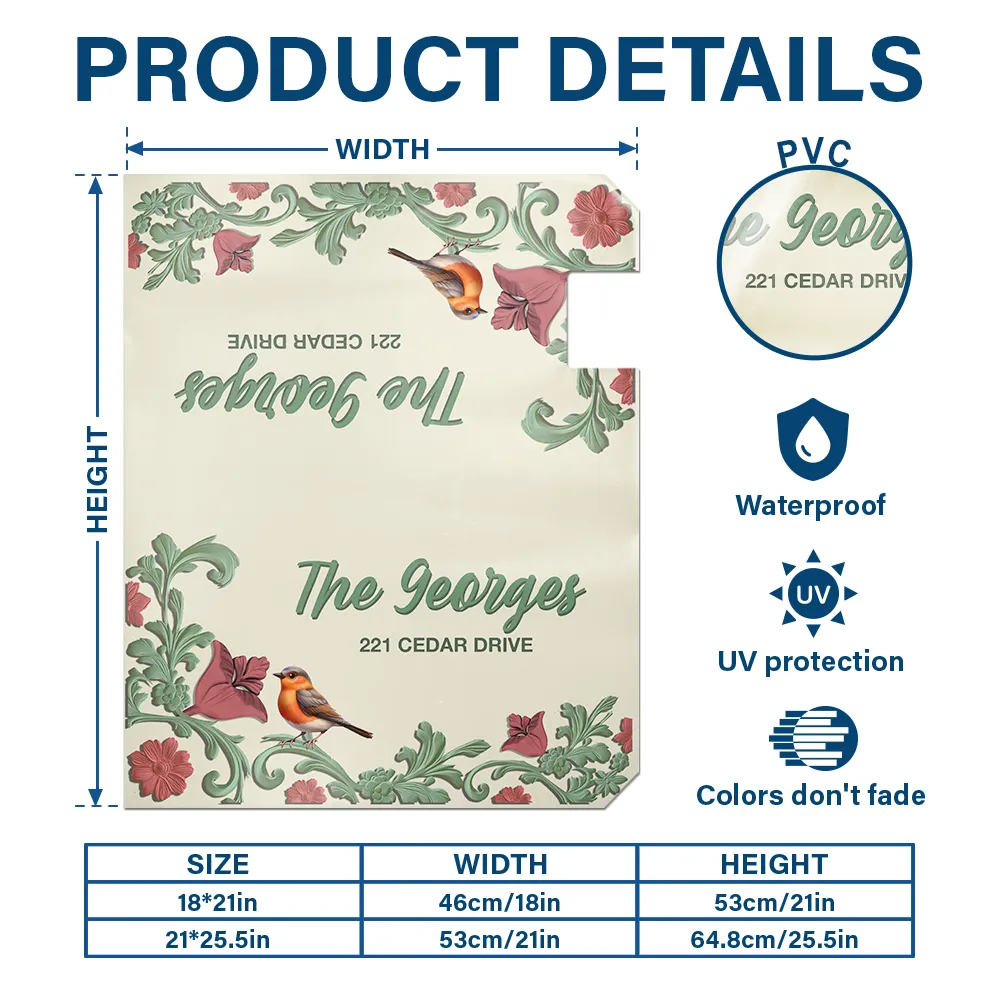 Vintage Floral And Bird - Personalized Mailbox Cover - Image 6