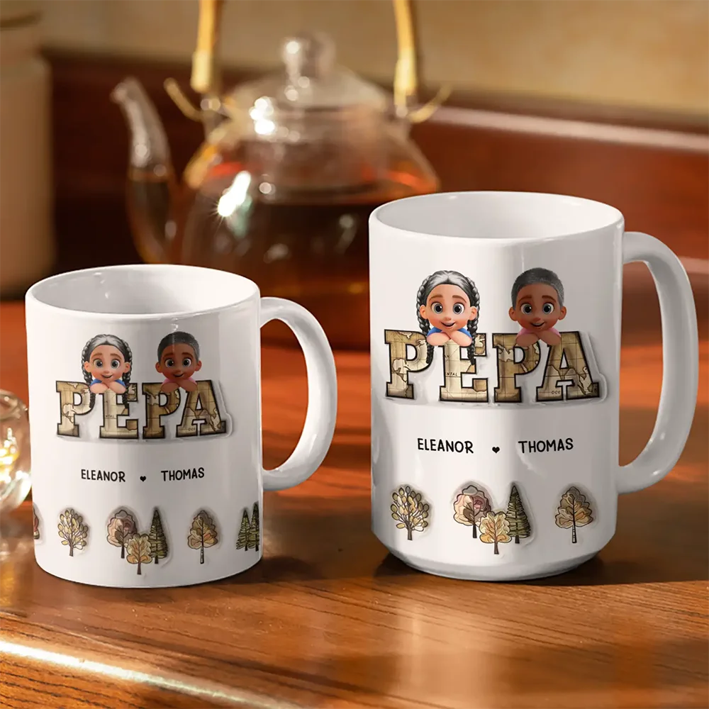 Vintage Map Grandpa Dad Title - 3D Inflated Effect Printed Mug, Personalized White Edge-to-Edge Mug - Image 3