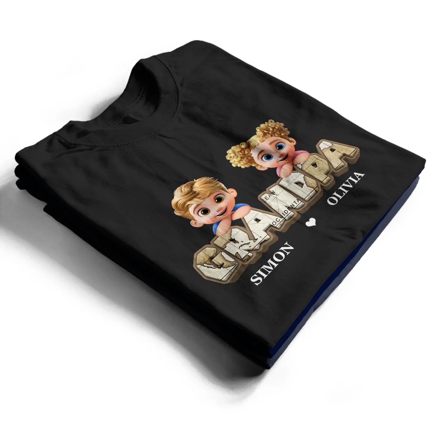 Vintage Map Grandpa Papa Dad 3D Effect Kids - Personalized T Shirt - Image 2