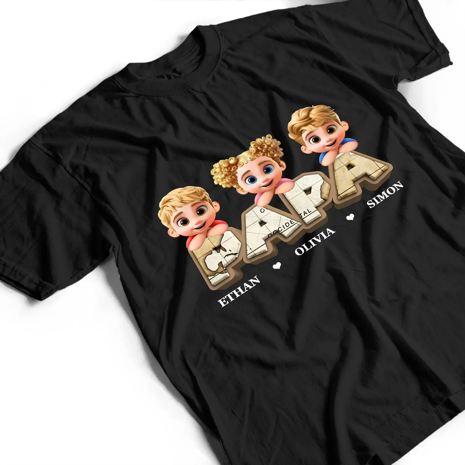 Vintage Map Grandpa Papa Dad 3D Effect Kids - Personalized T Shirt - Image 3