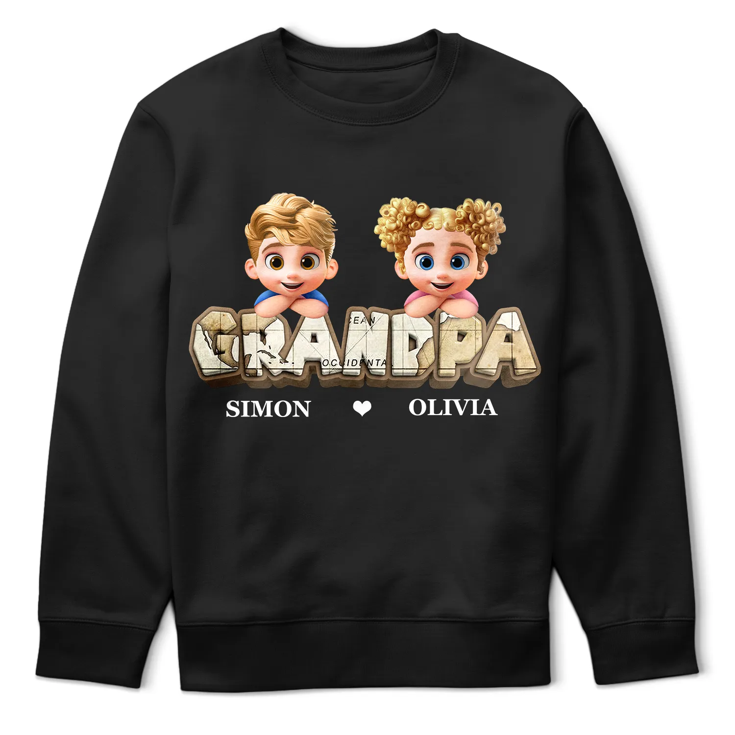 Vintage Map Grandpa Papa Dad 3D Effect Kids - Personalized T Shirt - Image 5