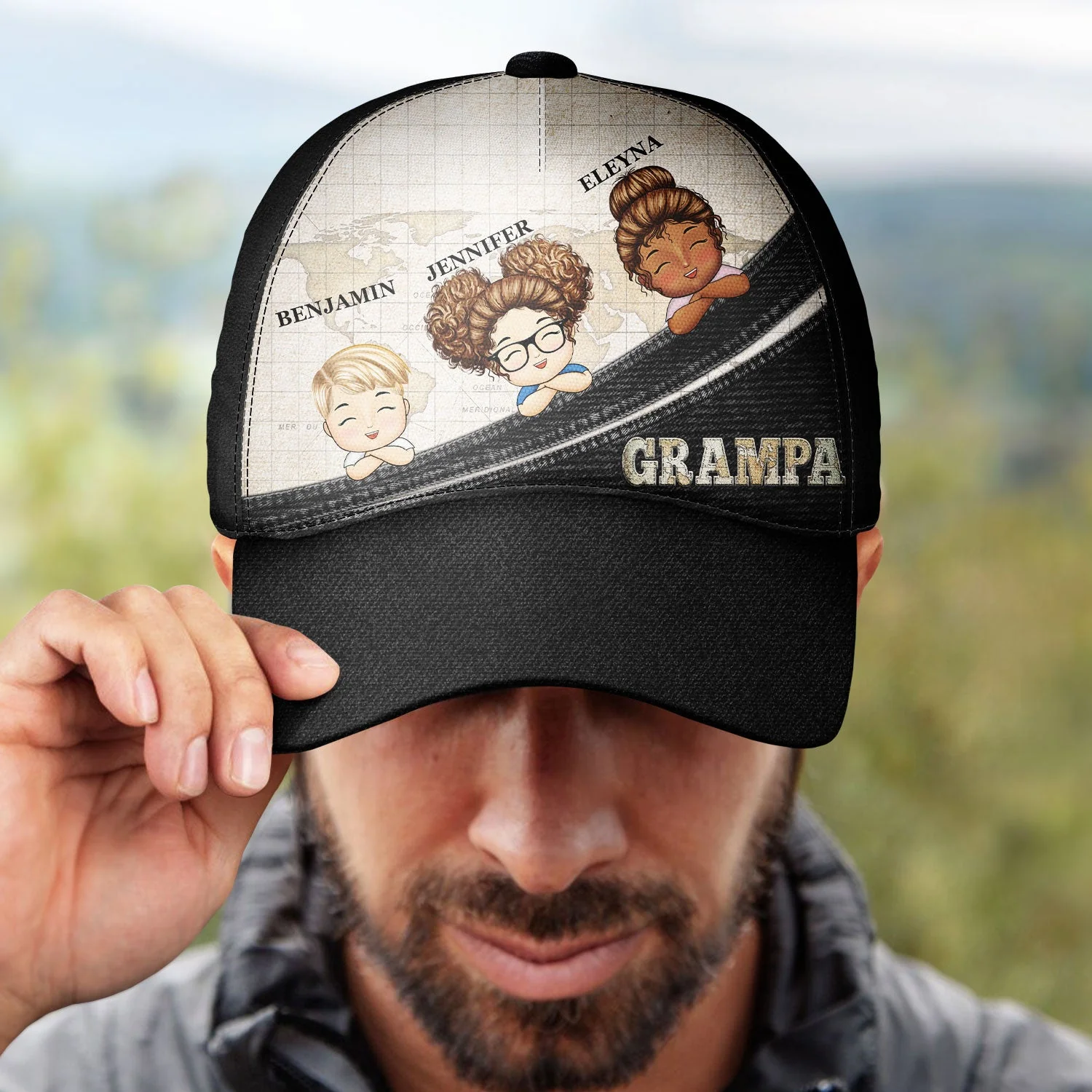 Vintage Map Papa Title - Birthday, Loving Gift For Dad, Father, Papa, Grandpa, Grandfather - Personalized Classic Cap - Image 4