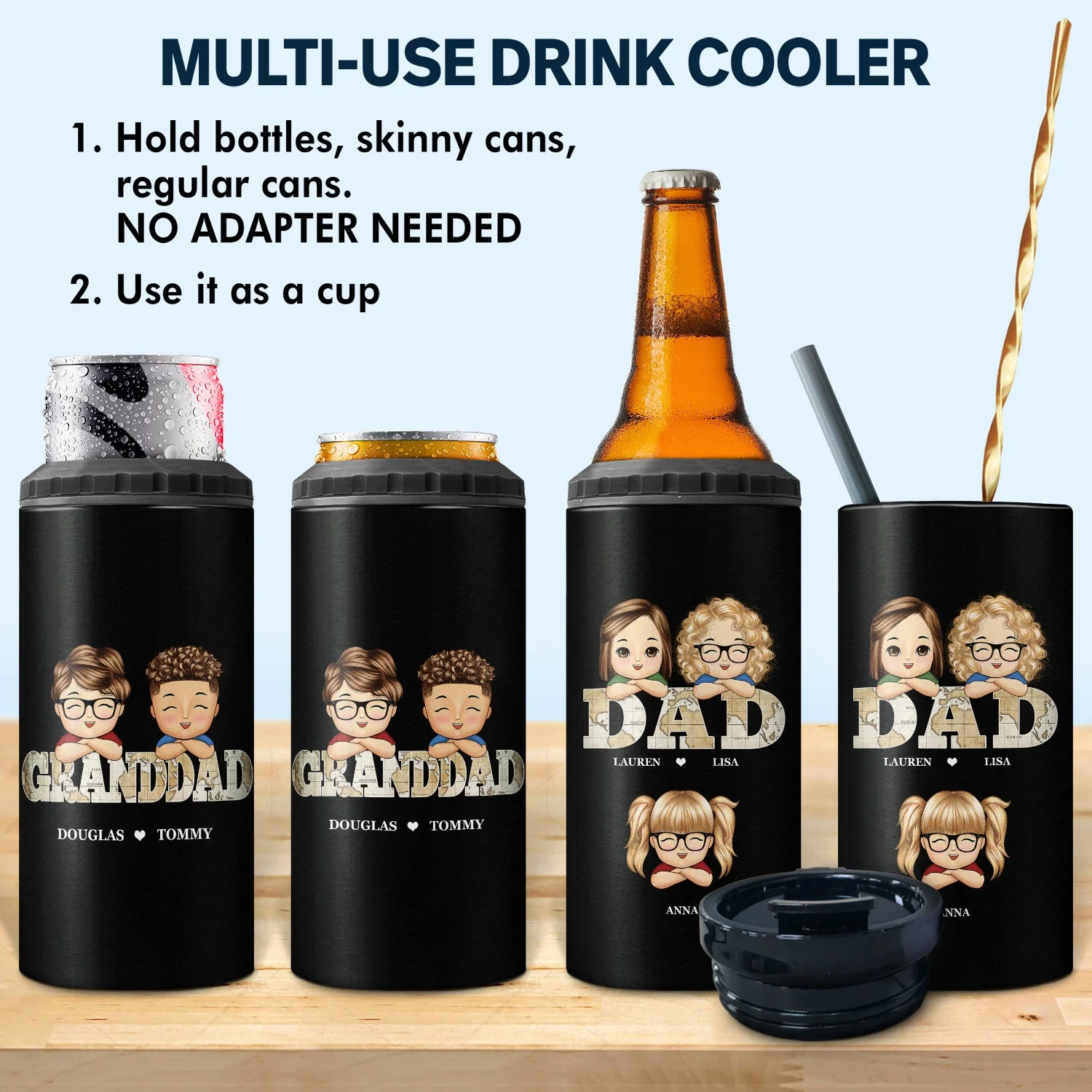 Vintage Map Papa Title - Birthday, Loving Gift For Dad, Father, Papa, Grandpa, Grandfather - Personalized Custom 4 In 1 Can Cooler Tumbler - Image 2