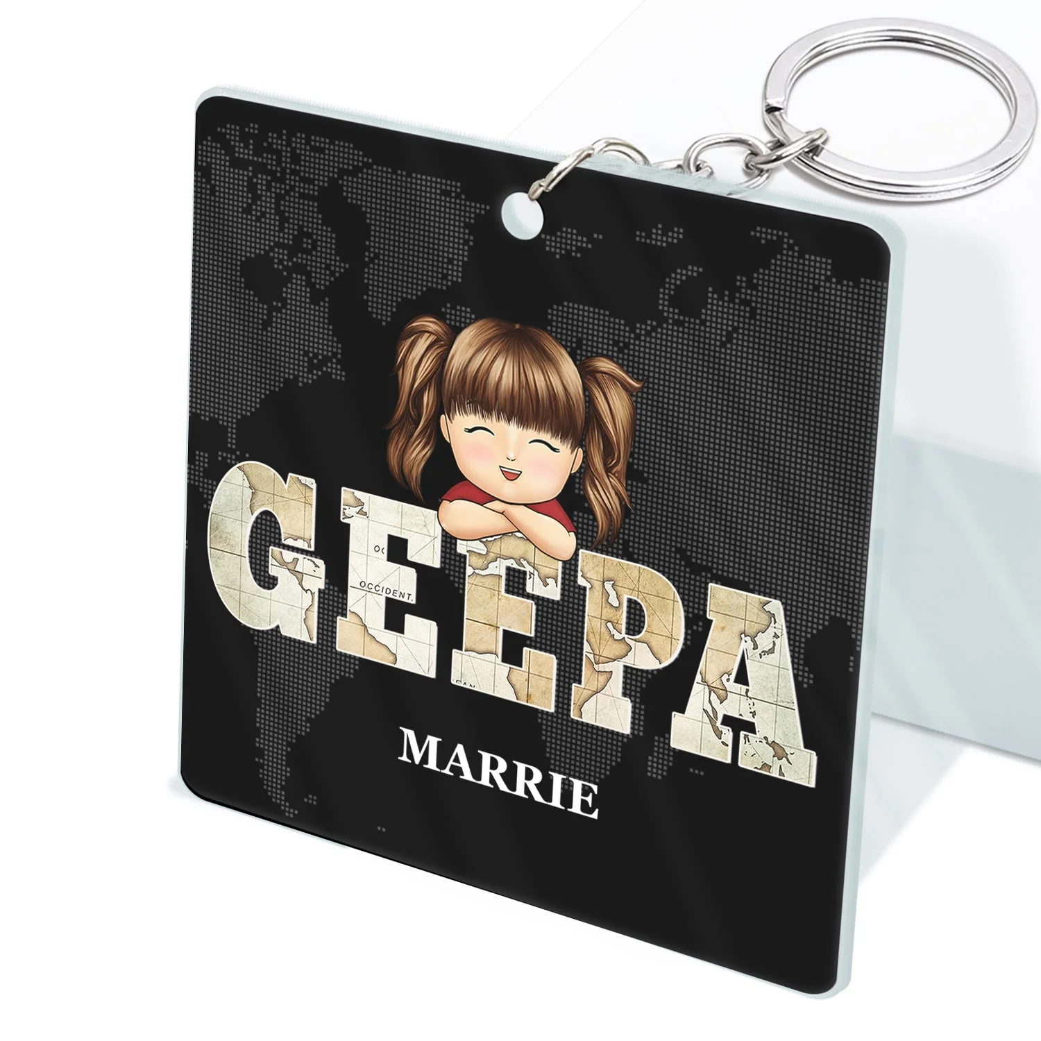 Vintage Map Papa Title - Birthday, Loving Gift For Dad, Father, Papa, Grandpa, Grandfather - Personalized Custom Acrylic Keychain - Image 2