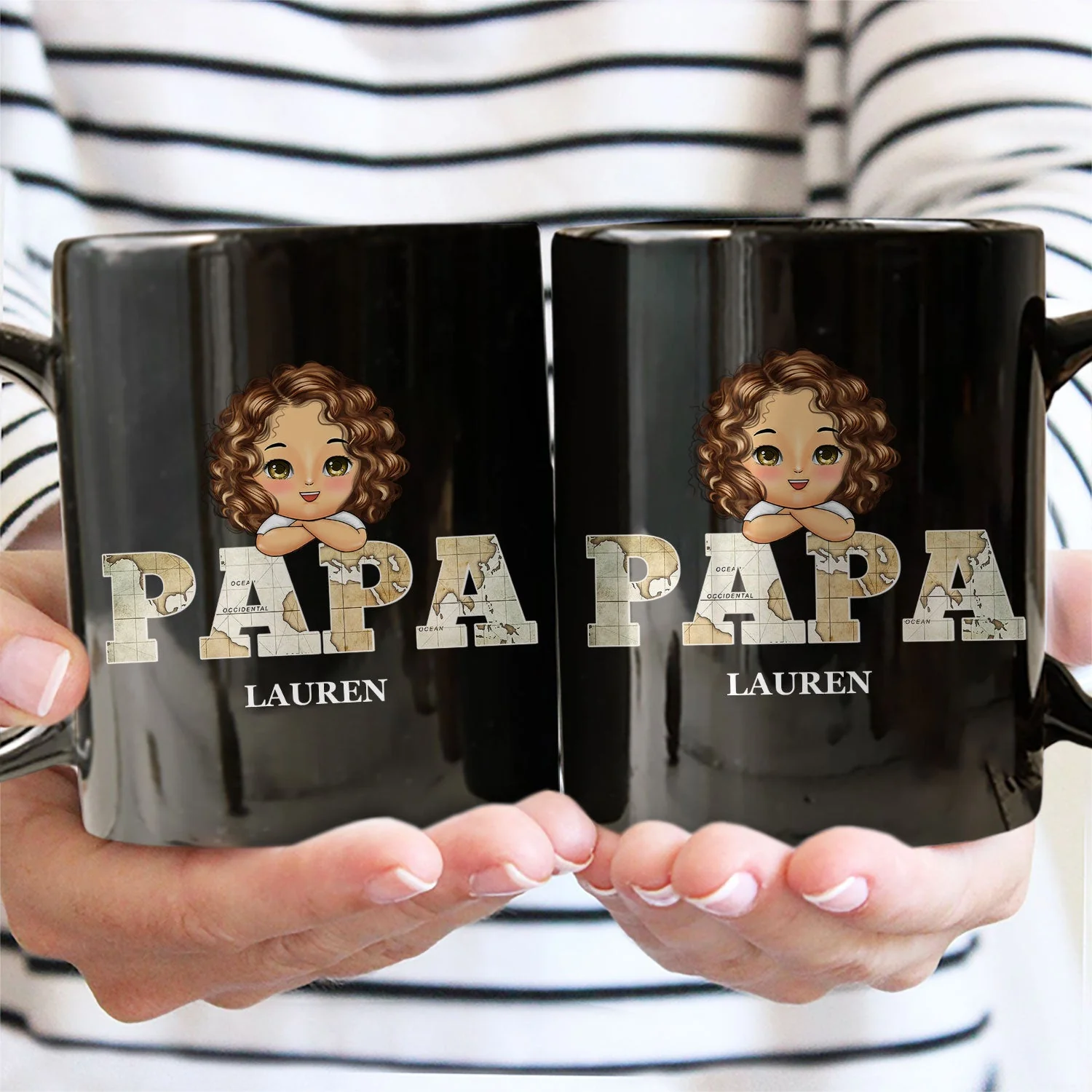 Vintage Map Papa Title - Birthday, Loving Gift For Dad, Father, Papa, Grandpa, Grandfather - Personalized Custom Black Mug - Image 2
