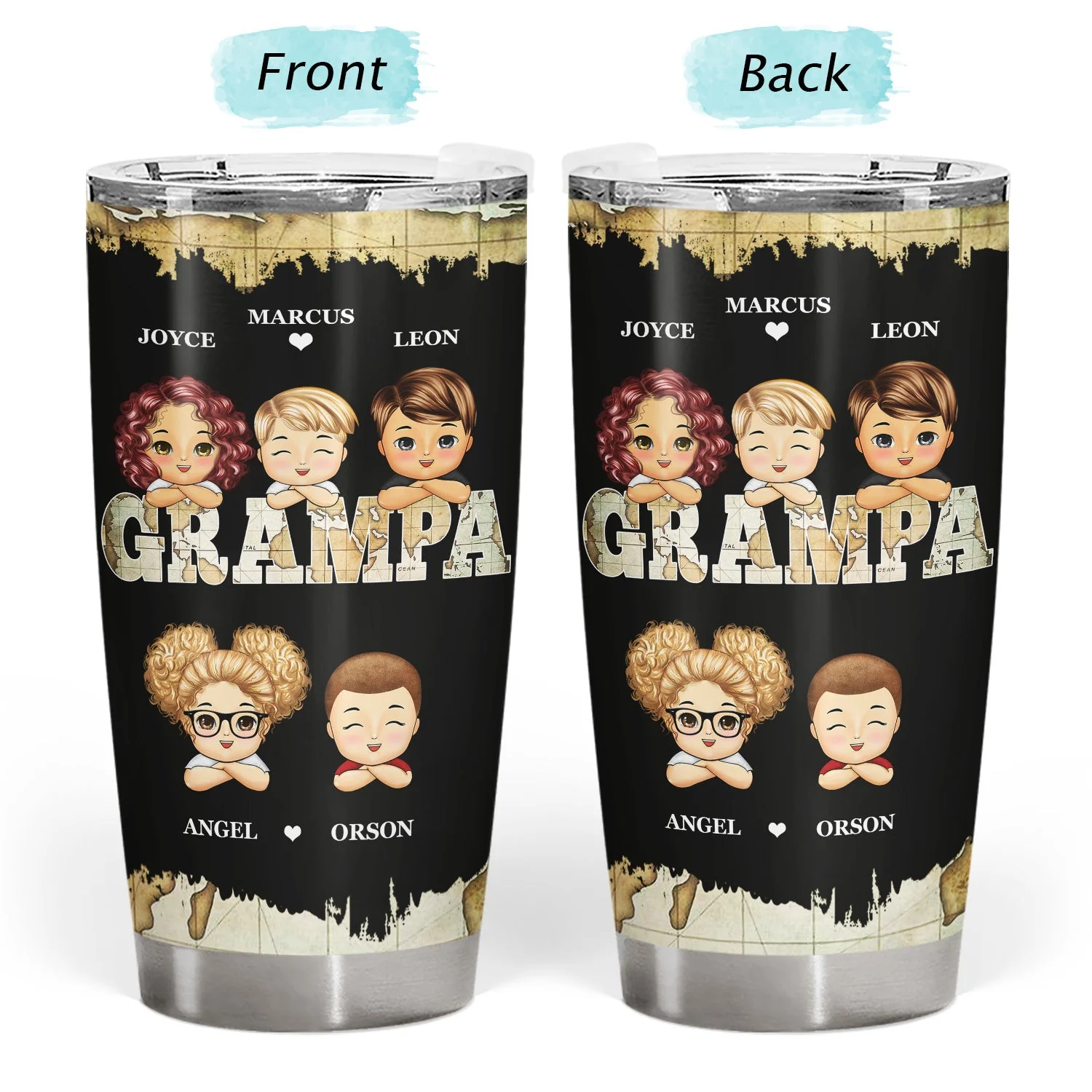 Vintage Map Papa Title - Birthday, Loving Gift For Dad, Father, Papa, Grandpa, Grandfather - Personalized Custom Tumbler - Image 3