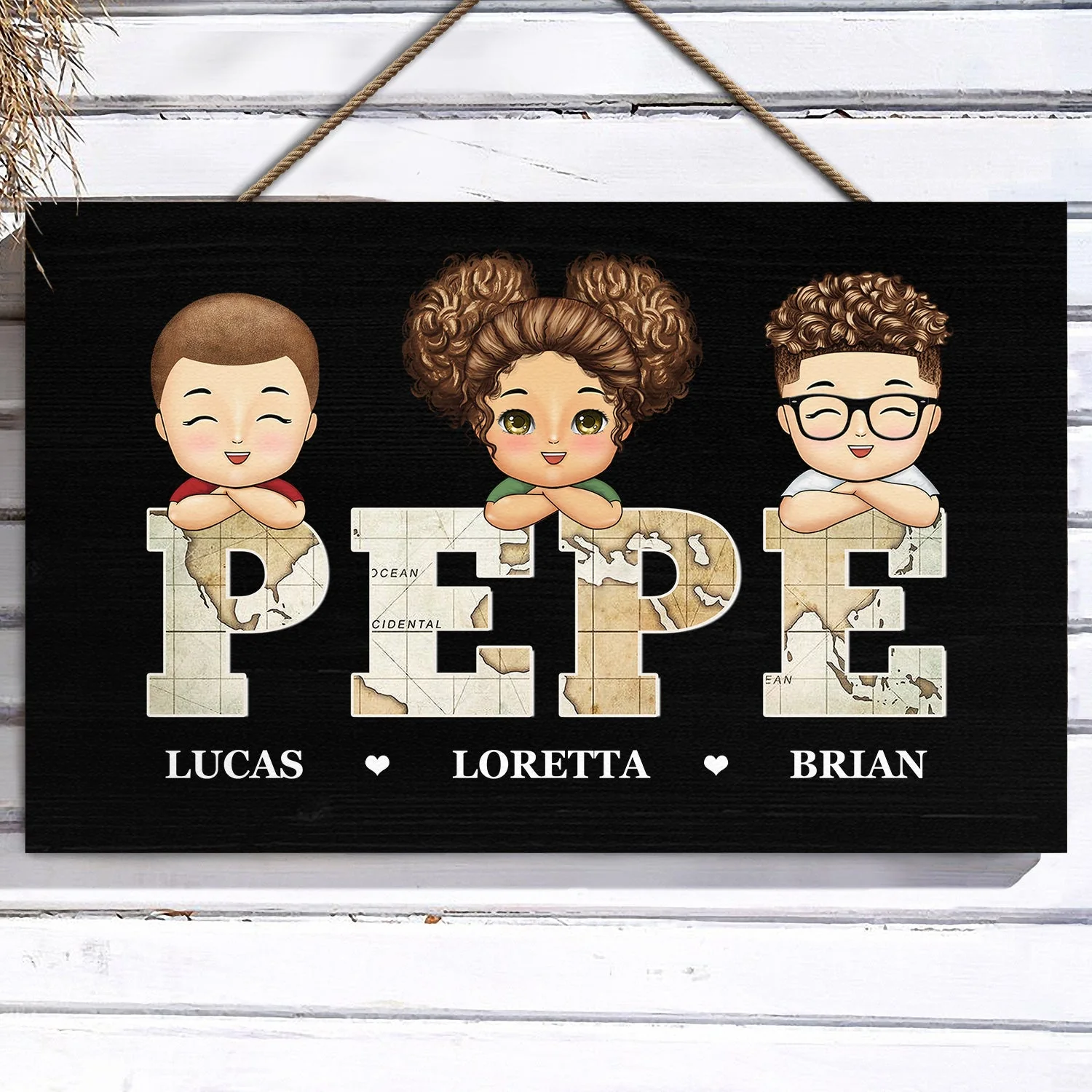 Vintage Map Papa Title - Birthday, Loving Gift For Dad, Father, Papa, Grandpa, Grandfather - Personalized Custom Wood Rectangle Sign - Image 3