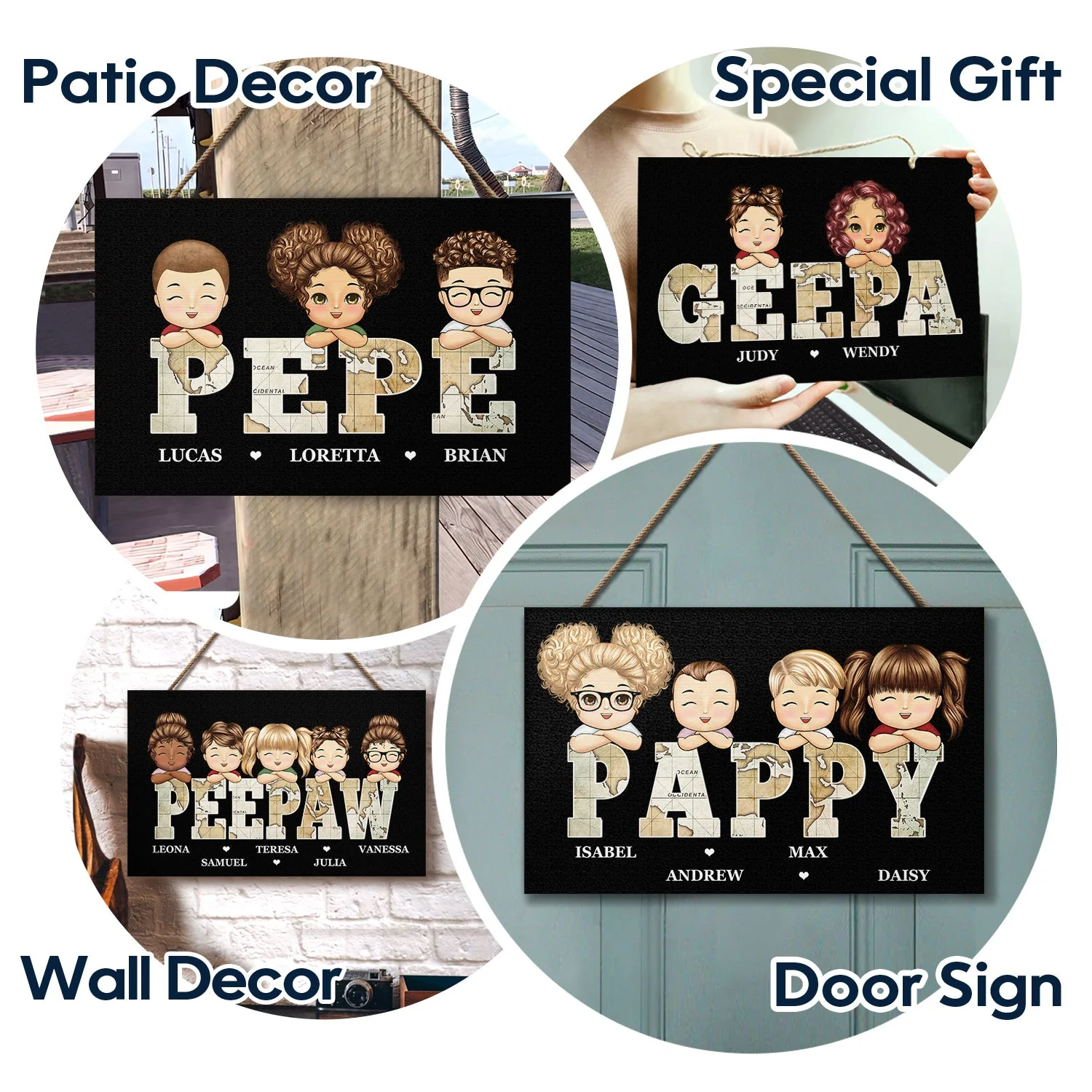 Vintage Map Papa Title - Birthday, Loving Gift For Dad, Father, Papa, Grandpa, Grandfather - Personalized Custom Wood Rectangle Sign - Image 6