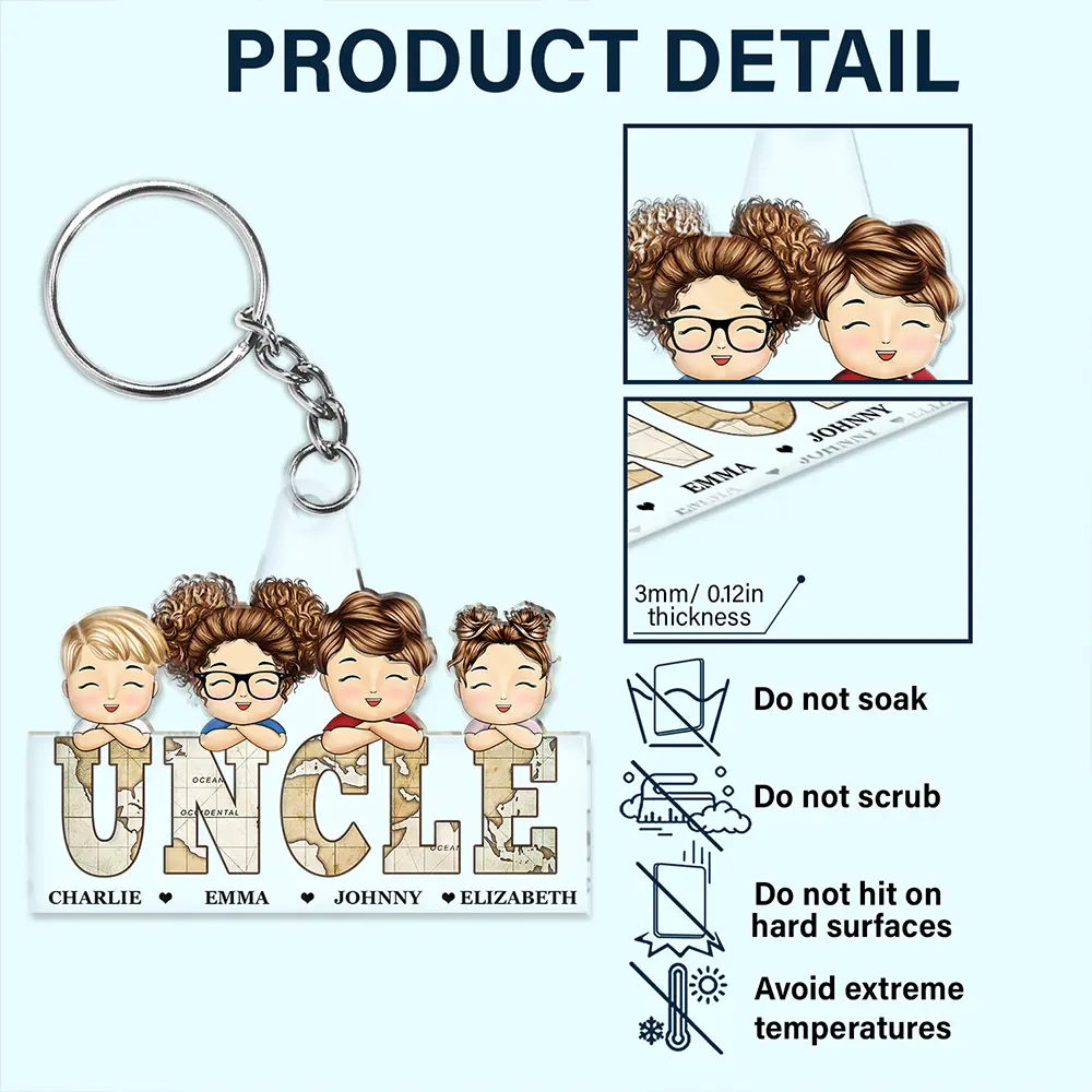 Vintage Map Titles Chibi Kids - Personalized Cutout Acrylic Keychain - Image 5