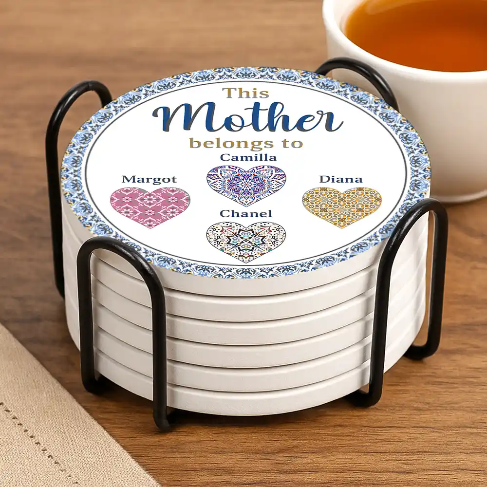 Vintage Pattern This Nana Belongs To - Personalized Ceramic Coaster - Image 3