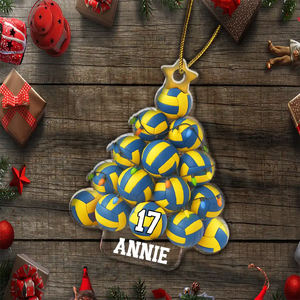 Volleyball Christmas Tree - Personalized Custom Shaped Acrylic Ornament - Image 5