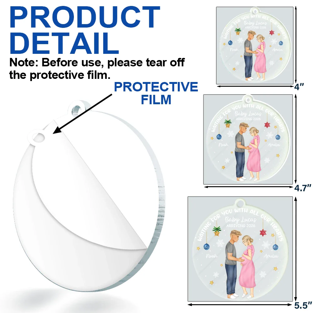 Waiting For Expecting Baby - Personalized Custom Shaped Acrylic Ornament - Image 6