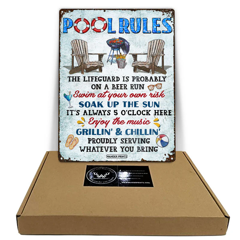 Wander Prints Family Gifts, Backyard Decor, Outdoor Decor, Housewarming Gifts, Patio, Garden, Pool, Bar & Grill, BBQ -	Pool Rules Swim At Your Own Risk, Pool Signs, Classic Metal Signs, Tin Signs - Image 3