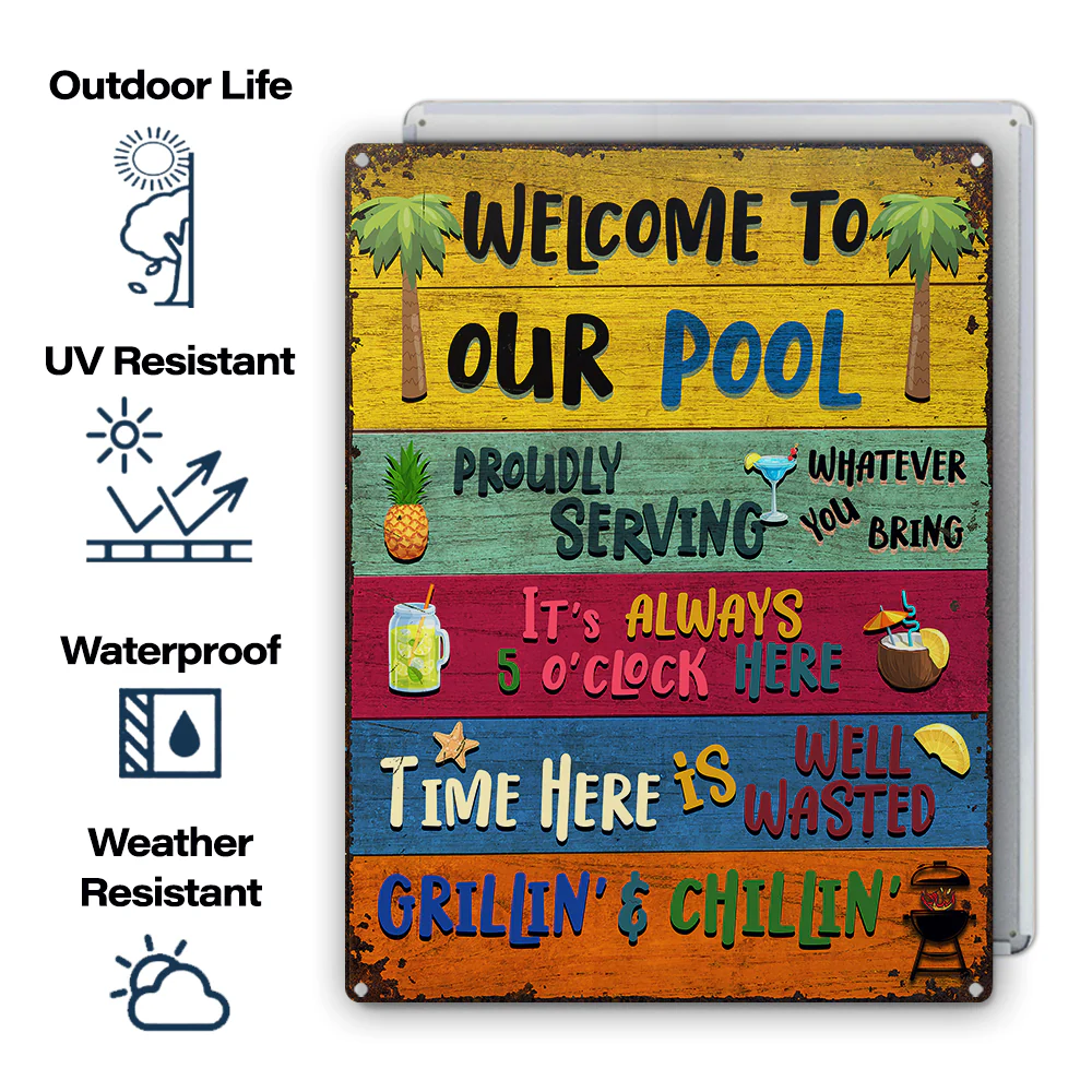 Wander Prints Gift For Pool Lovers - Welcome To Our Pool Rustic Metal Signs - Outdoor Decor, Summer, BBQ Party Gift AZCS - Image 4