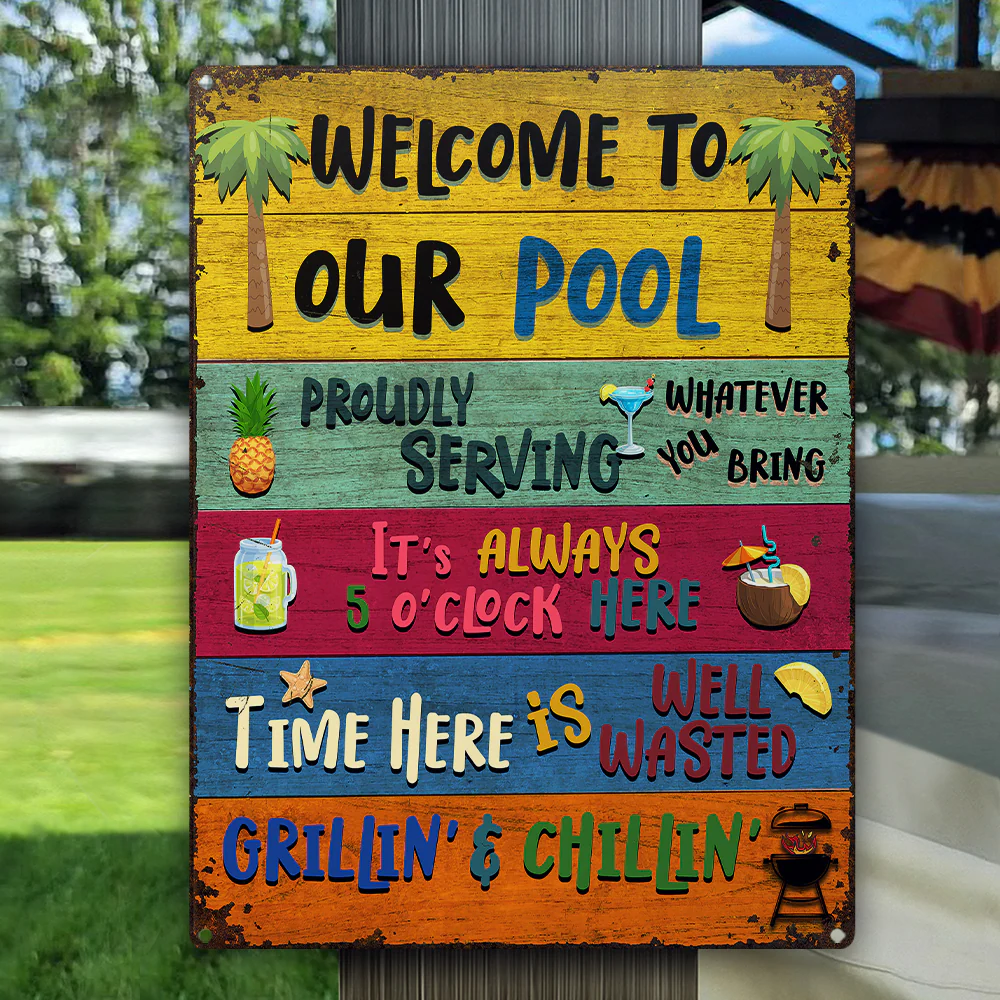 Wander Prints Gift For Pool Lovers - Welcome To Our Pool Rustic Metal Signs - Outdoor Decor, Summer, BBQ Party Gift AZCS - Image 7