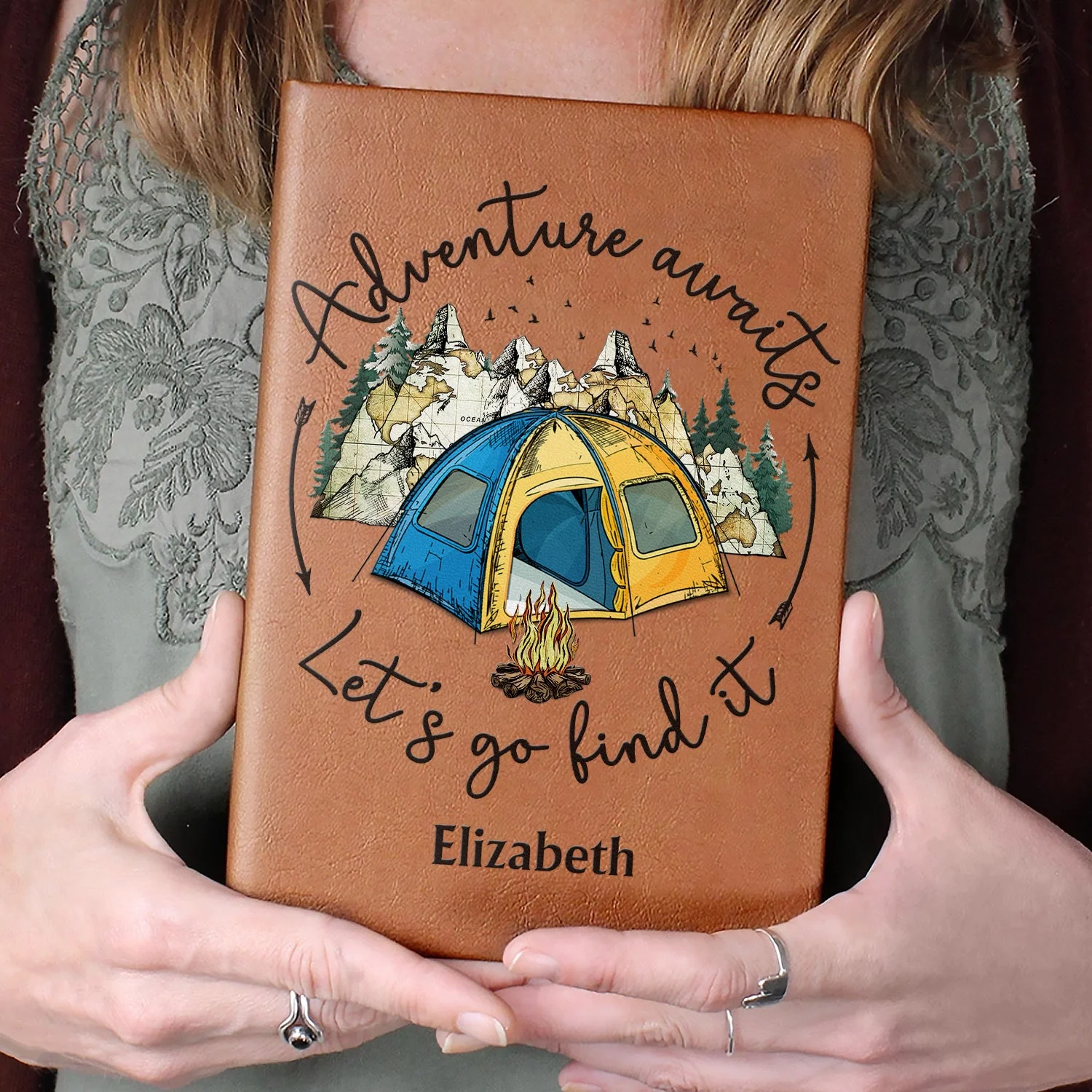 Wanderlust Find What You Love And Let It Save You - Gift For Camping Lovers - Personalized Leather Journal - Image 4