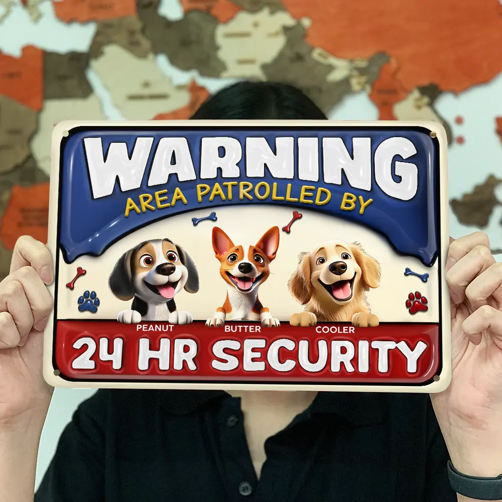 Warning Area Patrolled By 24 Hr Security 3D Effect Dogs - Personalized Classic Metal Signs - Image 3