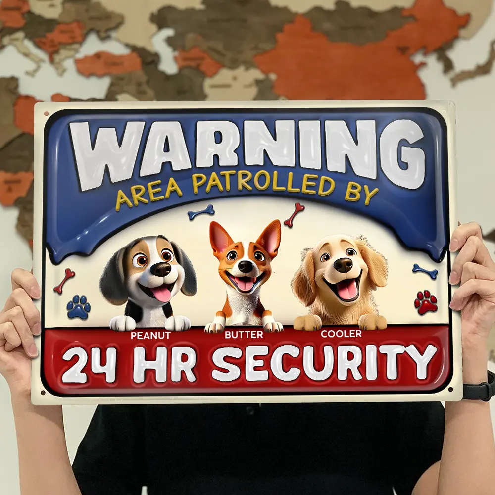 Warning Area Patrolled By 24 Hr Security 3D Effect Dogs - Personalized Classic Metal Signs - Image 4
