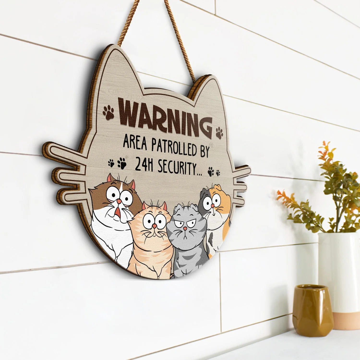 Warning Area Patrolled By Cats - Gift For Cat Lovers - Personalized Custom Shaped Wood Sign - Image 2